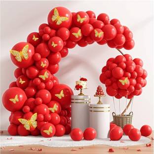 PopTheParty Solid Birthday Party Decoration with Balloons Wall Decoration Butterfly Set of 64 Balloon
