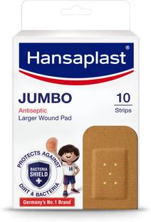 HANSAPLAST Antiseptic Jumbo Bandage | 10 Strips | Larger Wound Pad | First aid essential Adhesive Band Aid