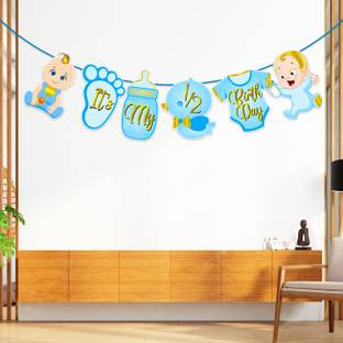 ZYOZI Its My Half Birthday Banner For Baby Boy - Birthday Decorations Banner (Blue) Banner