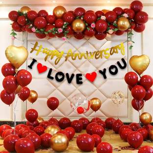 Probang Happy Anniversary Decoration Combo Set , Balloon 35PCS, (Red&Black) Banner
