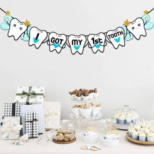 ZYOZI I Got My First Tooth Banner,I Got My 1st Tooth Bunting Banner (1 Set) Banner