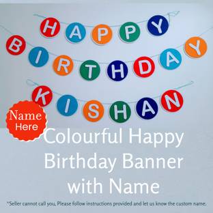 Partybus Colourful Happy Birthday Banner with name | Custom Name Birthday Banner