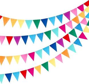 PopTheParty Paper Triangle Flag , Silver, (3 Pack)-36pcs Triangles Flags,3pcs String Pennant Banner