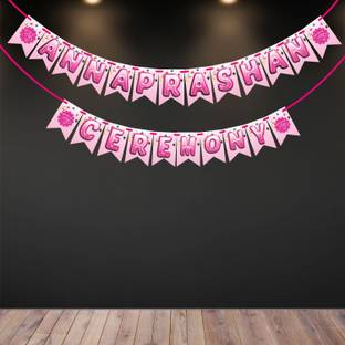 Wobbox Annaprashan Bunting Banner (Annaprashan Ceremony) Pink & White Banner