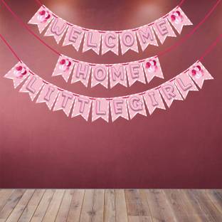 Wobbox Baby Shower Welcome Home Little Girl Bunting Banner, Baby Shower Decoration Item Banner
