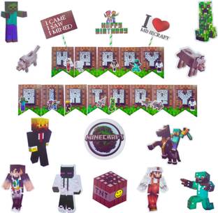 FLICK IN Minecraft Birthday Decorations Set with Cutout Banner