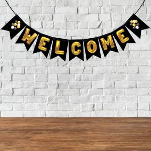 Wobbox Black & Golden Balloon Text Welcome Bunting Banner Banner