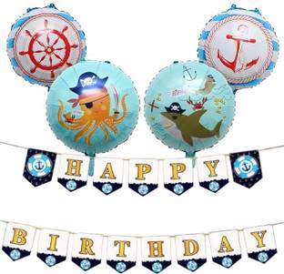 Atpata Funky Nautical Sailor Theme Happy Birthday Decoration Set Banner
