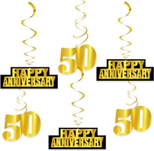 Rozi Decoration 50th Happy Anniversary Swirl Decoration Golden Jubilee Anniversary Decor Swirl Kit 50th Wedding Anniversary Party Hanging Decor - Party Decoration Swirls - Set of 12 Banner