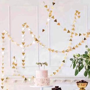 PopTheParty Golden Pennant Banner, Paper Triangle Flags Bunting For Party Decoration Flags Banner