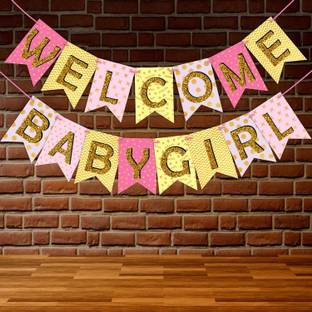Wobbox Baby Shower Bunting Banner -Welcome Baby Girl, Baby Shower Party Decoration Banner