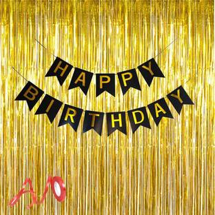 TNDECORLY Happy Birthday Printed Banner with Fringe Shiny Curtains For Birthday Party Decoration kit / Paper Hanging Items Banner Banner