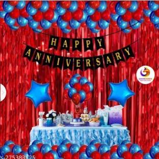 MSANURAGI Happy anniversary Banner Set with 35 HD Metallic Kit with Curtains Banner