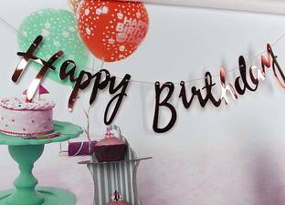 Rozi Decoration Happy Birthday Banner for Birthday Party - Rose Gold (1477) Banner