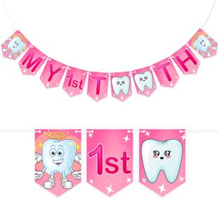 Wobbox My First Tooth Banner, First Tooth Banner, My First Tooth Decoration -Pink Banner