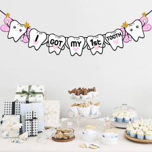 ZYOZI I Got My First Tooth Banner,I Got My 1st Tooth Bunting Banner (1 Set) Banner