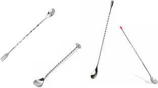 Dynore Stainless Steel Bar spoon- Bar spoon, Fork, Crusher, Teardrop- Set of 4 4 - Piece Bar Set