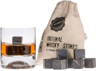 craftisha Premium Whiskey Stones and Bag, Marble Reusable Ice Cubes for Whiskey Lovers 12 - Piece Bar Set