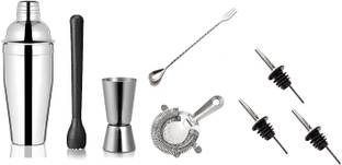 finality Cocktail Shaker 750ml,Peg Measure,Black Muddler,3 Wine Pourer,Bar Strainer&Spoon 8 - Piece Bar Set