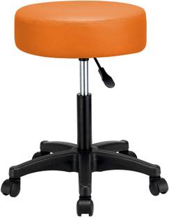 Deal Dhamaal Height Adjustable Black Rolling Stools With Wheels In Oramge Color Leatherette Bar Chair