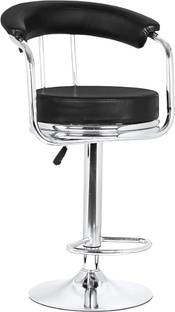 RUDRAKSH Premium Quality Modern Chrome and Black Adjustable Leather Bar Stool