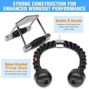 Zip Zell Sports Combo Pack- Triceps Rope and Seated Rowing Handle, (Black, Silver) Multi-training Bar