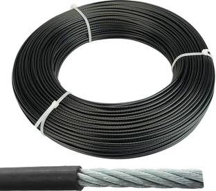 JFG 5mm 23 fts Black Rubber PU Coated Gym Machine Cable Wire Weight Lifting Bar