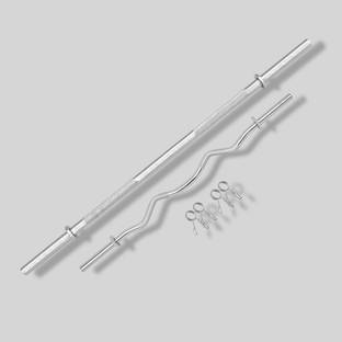 BULLAR Weight Lifting Rod, 3Ft Curl, 5Ft Straight Rod with Spring Locks (19MM) Weight Lifting Bar