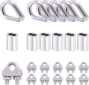 LCARNO 24Pcs Wire Rope Cable Clip Clamps Thimble and Aluminum Crimping Loop Multi-training Bar