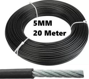 YMD (5 MM, 20 Meter, Black) Gym Machine Wire PU Coated Rope Cable Inside Steel Multi-training Bar
