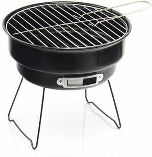 CONTINENTAL BBQ Round Shape Barbeque/Portable Charcoal Barbecue Table Camping Outdoor Garden Grill BBQ Black Carbon Steel LxBxH (33 * 13 * 16) cm (ITN-179-3) Color Black Meatball Rack Grill