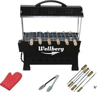 WELLBERG 1200W Portable BBQ, 2-in-1 Solution for Versatile Home Cooking Charcoal & Electric Grill