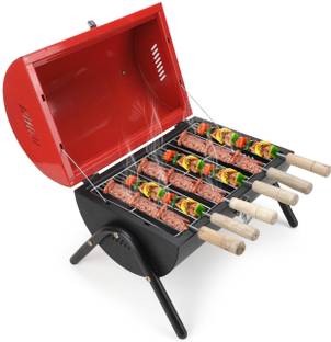 WELLBERG Barrel-Style Portable Griller, Compact Design, Skewer & Mesh for Outdoor Cooking Charcoal Grill