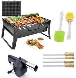 TRIGOP Foldable Barbeque With - 2 Spatula,1 BBQ, 10 Stick & 1 Air Blower Charcoal Grill