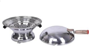 Flipkart SmartBuy Stainless Steel Charcoal BBQ Grill and bati oven with Lid | Portable Indoor & Outdoo...