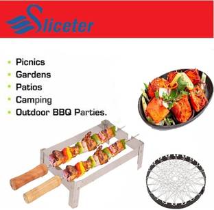SLICETER Indoor Smokeless Barbeque Stand with Skewer & Non-Stick Coating for Easy Cooking Gas Grill