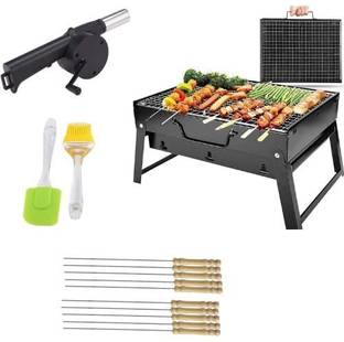 AK HUB Foldable Barbeque With - 2 Spatula,1 Bbq, 10 Stick & 1 Air Blower Charcoal Grill