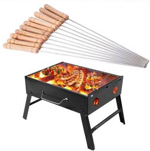 Gambit Tabletop Coal BBQ Griller with Foldable Leg, Skewers, Perfect for Backyard BBQ Charcoal Grill