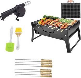 SK RAYAN Foldable Barbeque With - 2 Spatula,1 Bbq, 10 Stick & 1 Air Blower Charcoal Grill