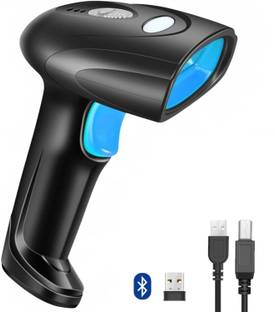 AVIER Blue New Bluetooth Barcode Scanner Gun Bluetooth & Wireless & Wired 1D 2D QR Bar Code Reader for Supermarket, Warehouse Compatible Android, Laptop 2D Camera Barcode Scanner