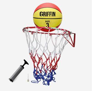 GRIFFIN Kids Basketball Ring With Net & Basket Ball Size 3 For Boys Mounted Ring 34cm Basketball Ring