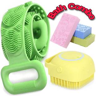 kayru 3 in 1 COMBO of Body Back Scrubber Belt, Shower Brush & Bath Sponge (Multicolor)