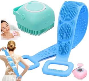 Easymart 2 in 1 Bath Combo of Silicone Body Back Scrubber, Bathing Brush for Women, Dead Skin Removal Exfoliating Belt for Shower & Body Brush with Shampoo dispenser