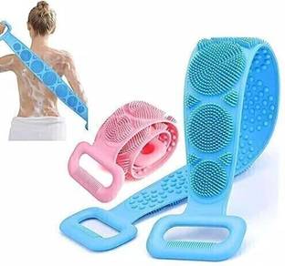 thriftkart Silicone Body Back Scrubber Bathing Brush For Deep Skin Cleaning Massage Dead Skin Removal Exfoliating Belt For Shower (Multi Color, Pack of 1)