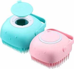 CHHELL 2 Pieces Silicone Body Brush Exfoliating Silicone Body Scrubber 2-in-1 Silicone Bath Shower Loofah Brush Cleansing Massage Shampoo Brush with Shower Gel Dispenser for Baby Men Women