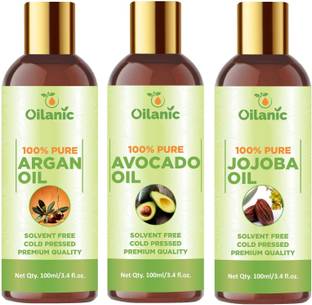 Oilanic Premium Argan Oil, Avocado Oil & Jojoba Oil Combo pack of 3 bottles of 100 ml(300 ml)