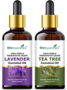 She Essentials Lavender Oil & Tea Tree Oil 100% Natural & Pure for Hair Care (Pack of 2) Hair Oil
