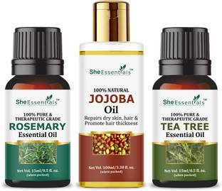 She Essentials Rosemary Essential Oil | Tea Tree | Jojoba Carrier Oil for Hair, Skin