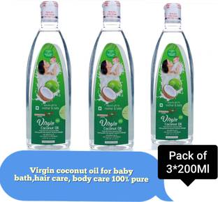 GREENNUT Virgin Coconut oil For Baby Massage|Cold pressed,Pure|Body,Hair Pack of 3X200ML