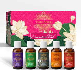 Exotic Aromas Lavender oil, Lemongrass oil, Jasmine oil, Orange Oil, Rose oil (Pack of 5)